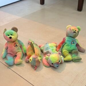 Vintage 4 pastel Beanie Babies, Peace, Sammy and Iggy